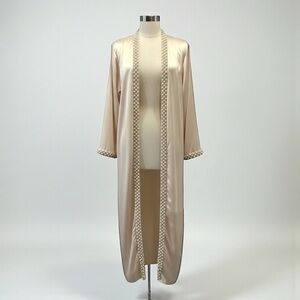 Vanina Beirut Pearl Trim Satin Kimono Jacket | Ivory Long Robe Coat | NWOT